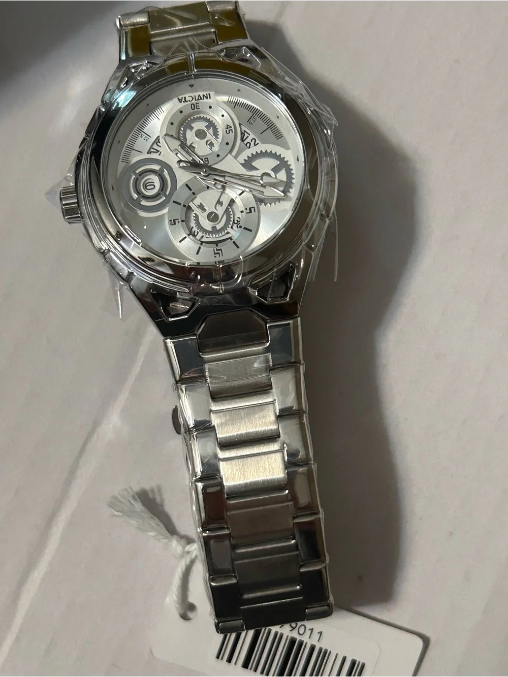 Invicta Silver Stainless Steel Skeleton Dial Watch with Yellow Box